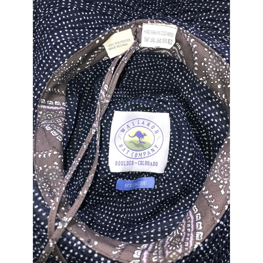 Wallaroo Hat Company Scrunchie Navy Polka Dot Packable Wide Brim Sun Hat Womens